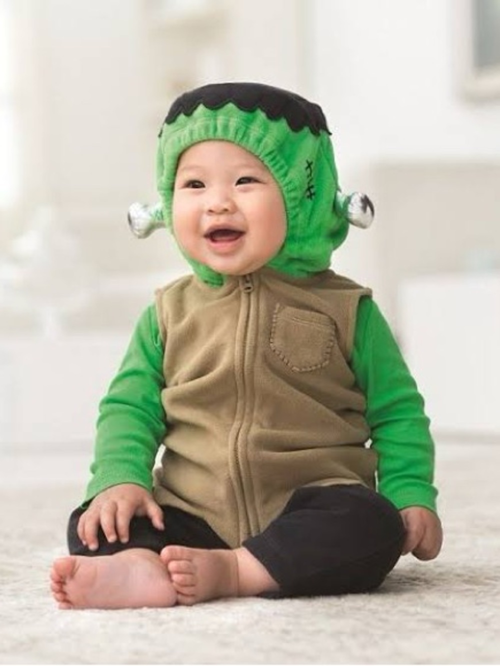 Carter's Green Frankenstein Baby Hat with Silver Bolt Accents